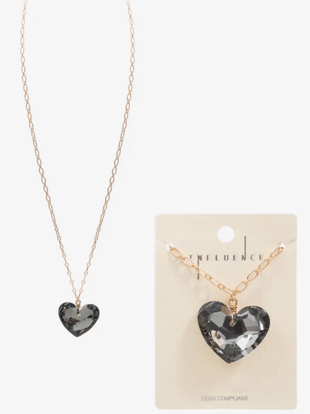 Iridescent 2 - N - 1 Multi/Faceted Heart Pendant Necklace with 18Gold Chain